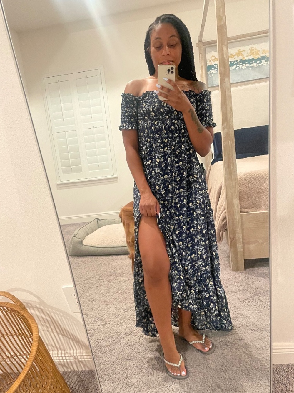 Mi Ami Francesca’s Navy Floral Smocked Maxi Dress